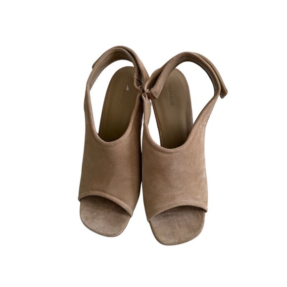 VINCE Tan Suede Marbled Horn Heel Slingback Sandals Size 41 / US 10 - Picture 7 of 9